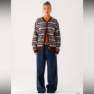 Peppermayo Charlie Oversized Cardigan Tawny Stripe Chunky Preppy Small/Medium